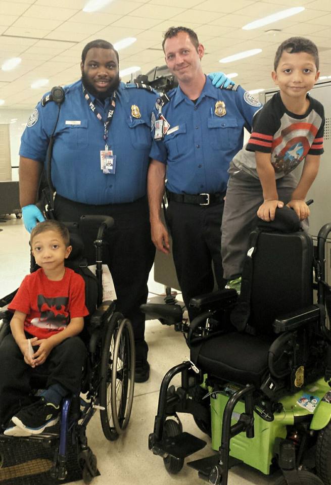 Officer Sullivan and Andre with the #Adamboys at Philly airport during a Miracle Flight to Nemours Children's Hospital, Delaware