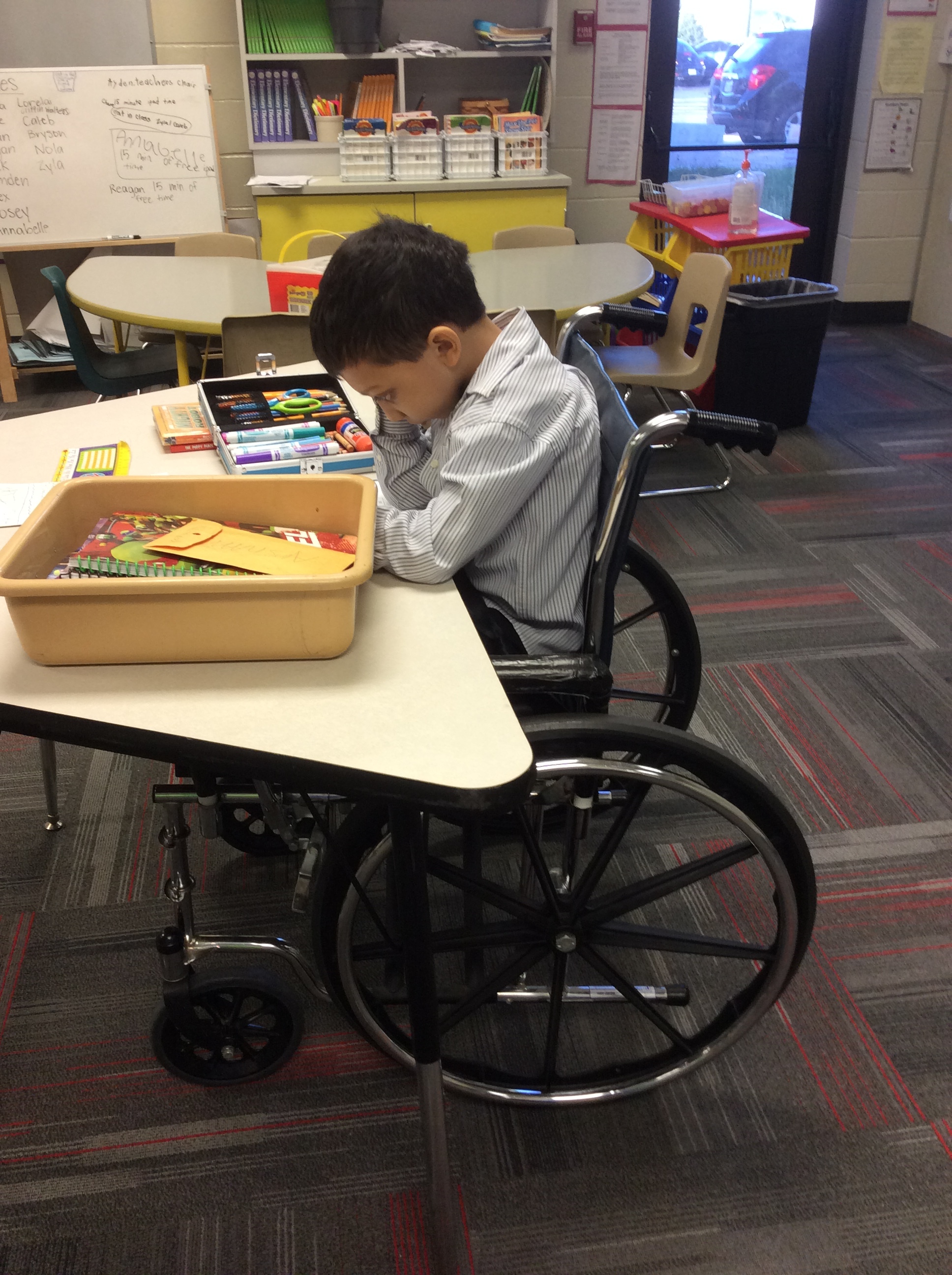 Wheelchairs can be used to access desks and writing surfaces